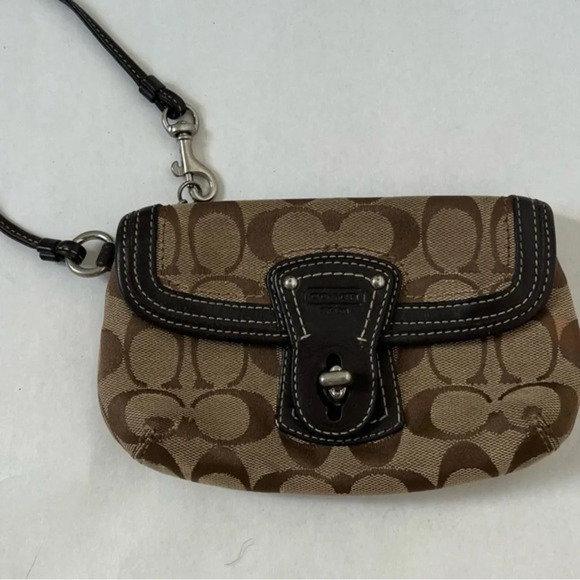Coach Canvas Wallet Signature C Imprint Brown Leather Trim Bag Purse Y2K 90s - Picture 1 of 6